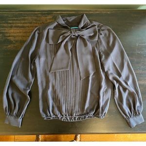 Grey Alice + Olivia Blouse with Pleats & Pussy Bow